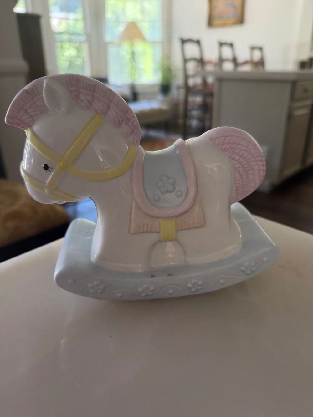 Enesco Ceramic Rocking Horse Night Light in White with Pink Accents